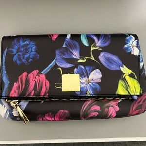 Ted Baker Floral Clutch Purse Crossbody Black Multicolor Gold Hardware